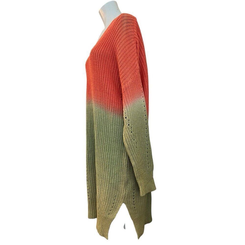 Womens XL V Neck Ombré Sweater Dress Open Knit Orange Green NWT Umgee - Picture 2 of 6